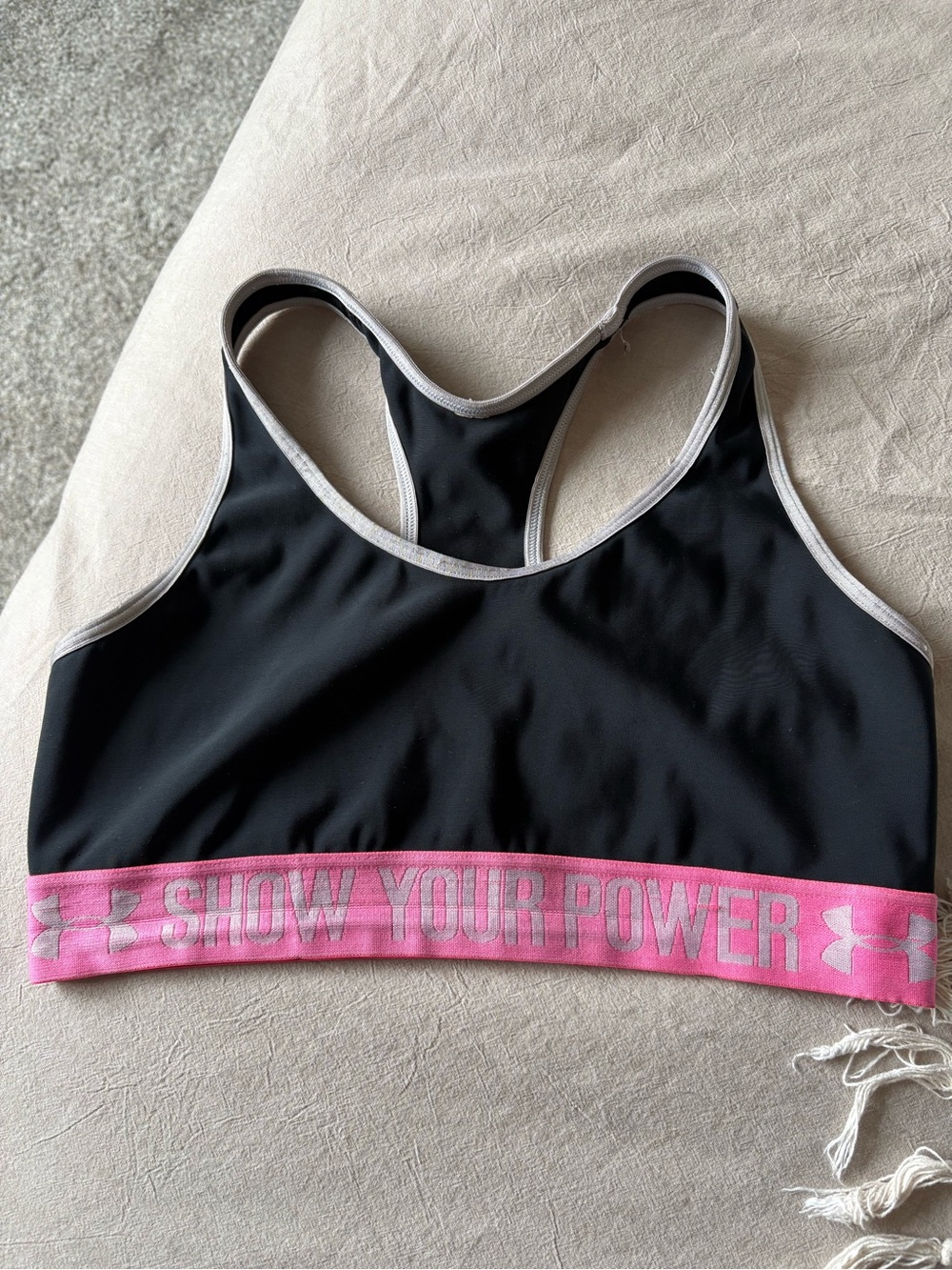 Under Armour Black Sports Bra with Pink Elastic Band Sz M